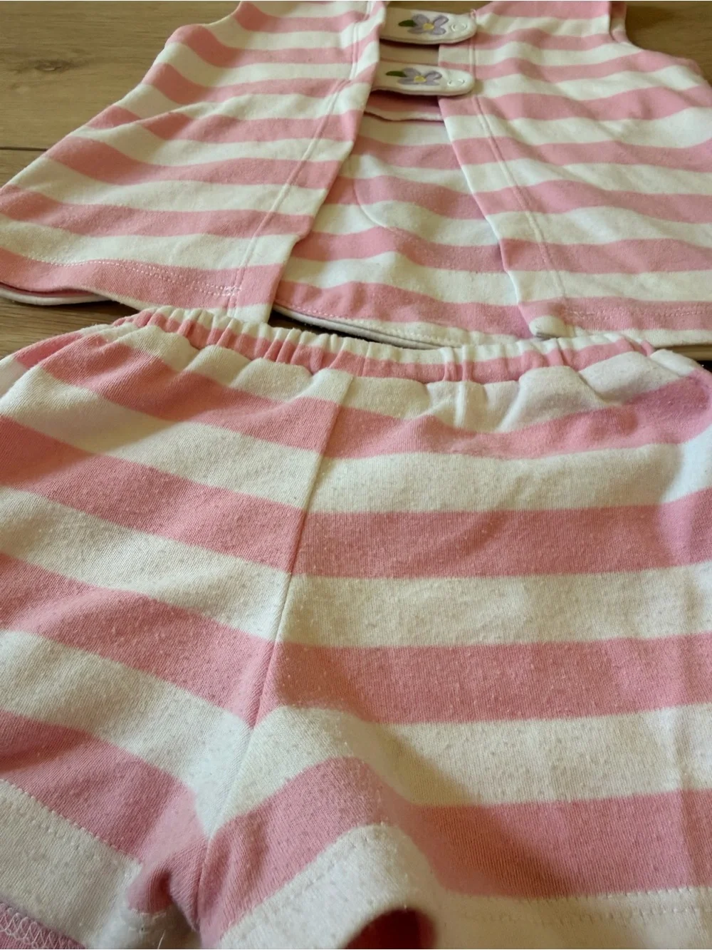 Pink and White Striped Girls Two-Piece Set with Flower Appliqué